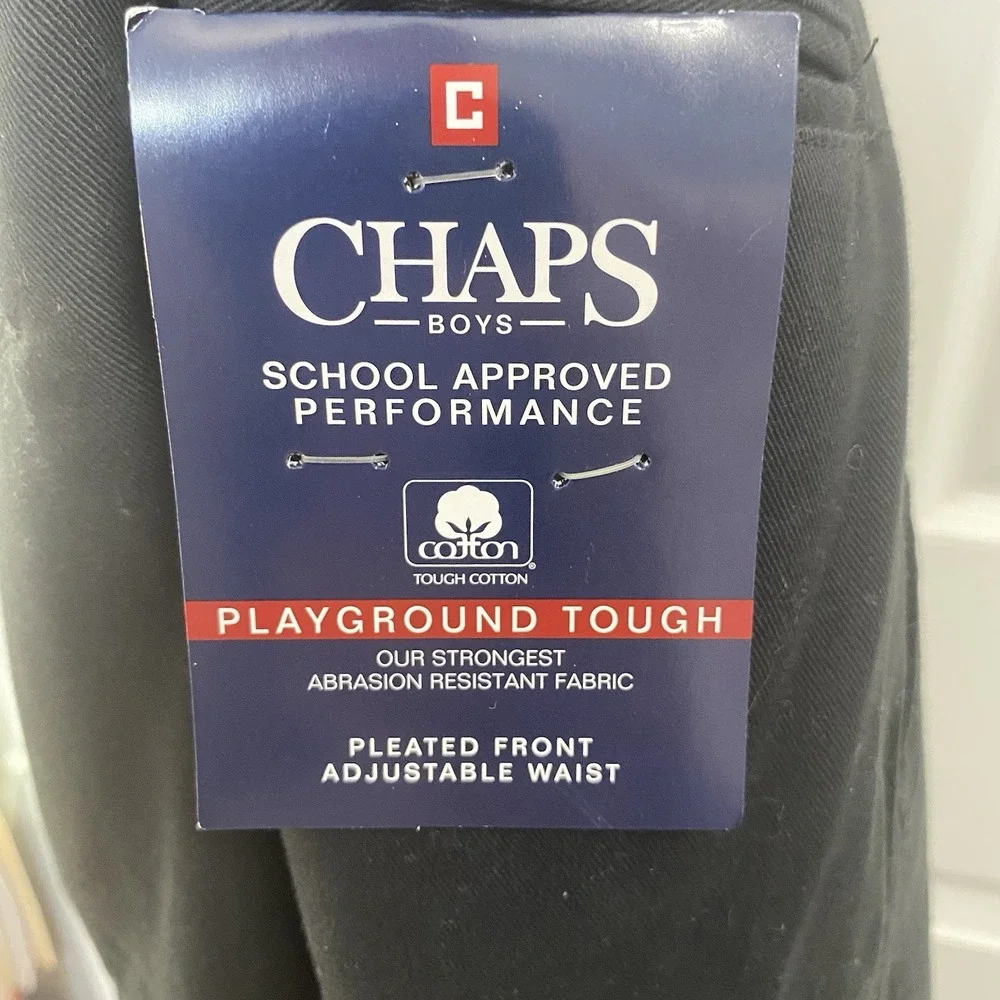 Chaps NWT Boys' School Approved Black Pleated Front Pants Size 10 Slim‎